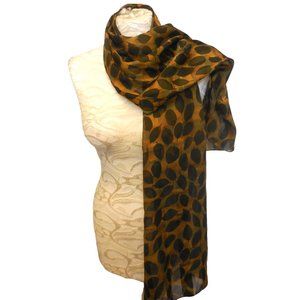 1980s Vintage Scarf Long Chiffon lightweight leaf print tan brown classic retro